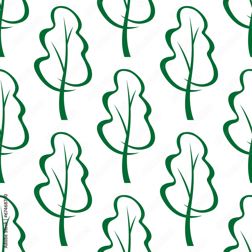 Poster stylized green trees sketch seamless pattern