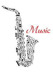 Naklejka premium Saxophone with musical notes