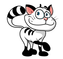 Fototapeta na wymiar Cute black and white striped cartoon cat