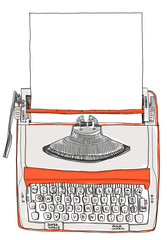Typewriter two tone cream orange with paper vintage