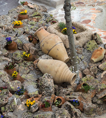 Obraz premium ceramic pots flowerbed