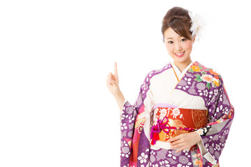 Fototapeta premium japanese kimono woman on white background