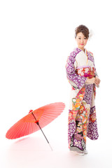 japanese kimono woman on white background