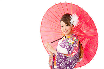 Fototapeta premium kobieta japońskie kimono na białym tle