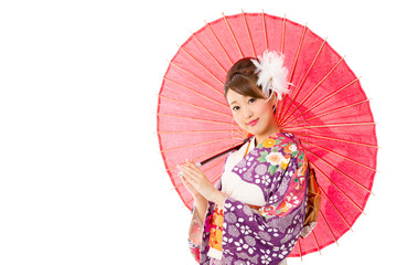 Fototapeta premium japanese kimono woman on white background