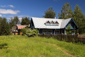 Fototapeta na wymiar Russian Village attractions in Verkhniye Mandrogi