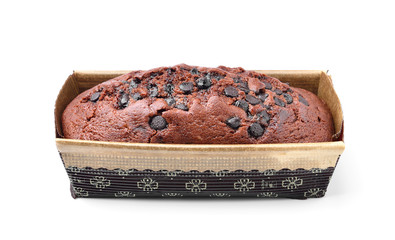 chocolates cake in a box on white background