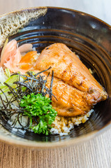 Salmon teriyaki on rice
