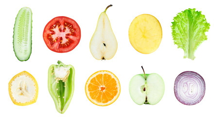 Collection of fresh fruit and vegetable slices © seralex