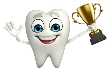 Teeth character with trophy
