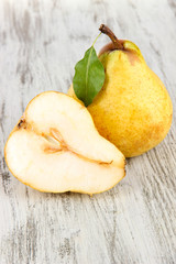 Juicy pears on table close-up