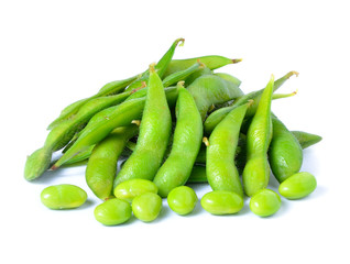 Green soybeans on white background