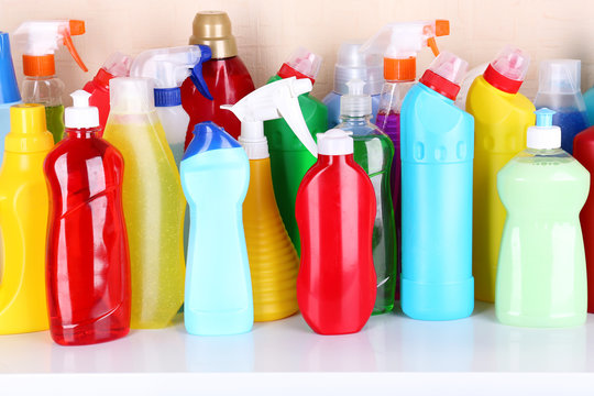 Cleaning products on shelf
