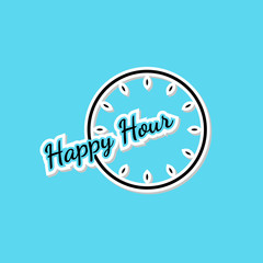 blue happy hour background with clock