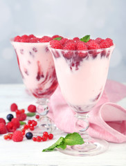 Tasty raspberry dessert with berries