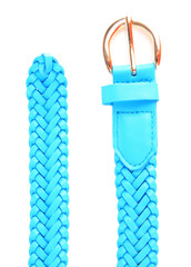 Blue leather belt, isolated on white