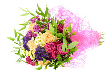 Colorful Flowers Bouquet Isolated on White Background