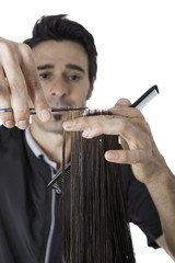 hairdresser cutting hair ends