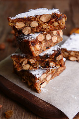 Delicious cake panforte on table close-up