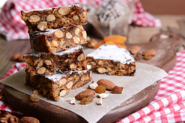 Delicious cake panforte on table close-up