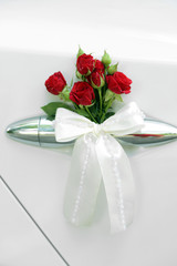 Wedding car decorated with flowers