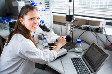 Portrait of a female chemistry student in lab