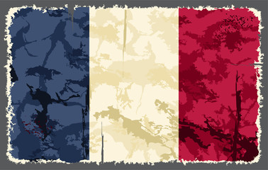 French grunge flag. Vector illustration