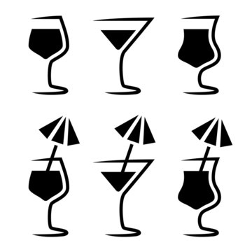 Vector Cocktail Glass Silhouette With Parasol