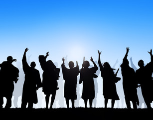 Silhouettes of Students and Graduation Concepts