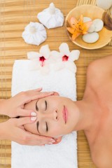 Obraz na płótnie Canvas Smiling brunette enjoying a head massage