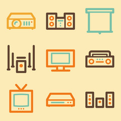 Audio video web icons set in retro style