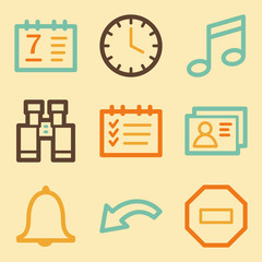 Organizer web icons set in retro style