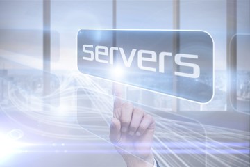 Businessman pointing to word servers