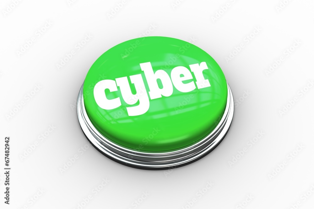 Poster Cyber on digitally generated green push button