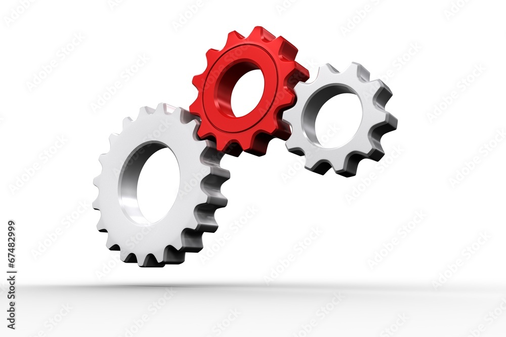 Poster white and red cogs and wheels