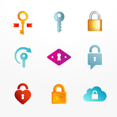 Vector logos set based on key and secure lock symbols.