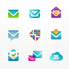 Vector logos set based on envelope symbol. E-mail signs.
