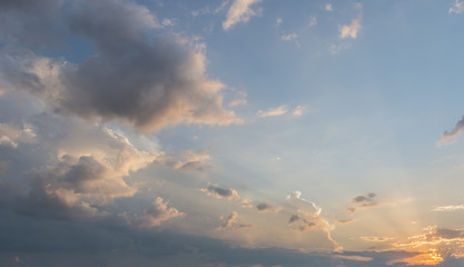Fototapeta na wymiar Dramatic clouds after storm on sunset.