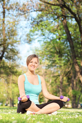 Active female exercising in park