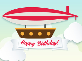 Happy birthday illustration with balloon and ribbon