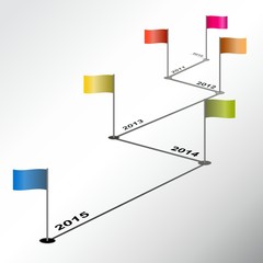 Infographic timeline report with zig-zag colored flags