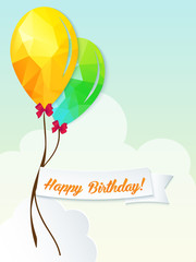 Happy birthday illustration with balloons triangle and ribbon