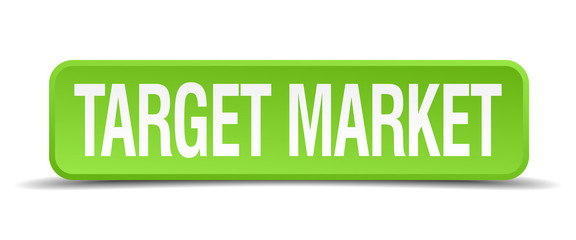 Target market green 3d realistic square isolated button