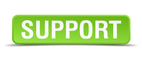 Support green 3d realistic square isolated button