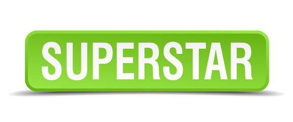 Superstar green 3d realistic square isolated button