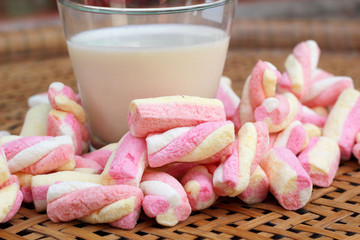 fresh milk and pink marshmallows