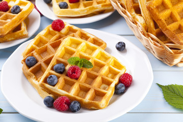 Homemade waffles with fruit