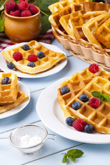 Homemade waffles with fruit