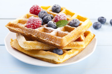 Homemade waffles with fruit
