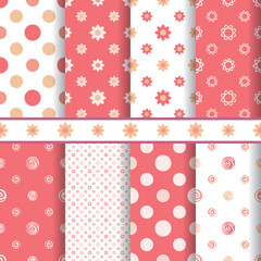 Cute baby vector patterns set - seamless girl pink texture